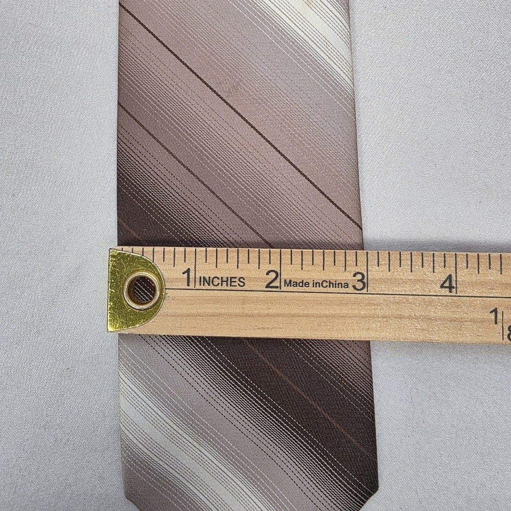 Vintage Jacques Corbeau Men’s Neck Tie – Brown Tan Striped – 1970s/80s Polyester - Picture 5 of 8